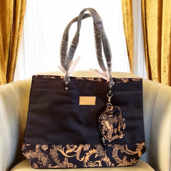 Versace Collection Handbags - VERSACE BLACK & GOLD SCROLL LARGE TOTE BAG